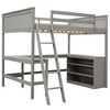 PAGED Full Size Loft Bed with Desk, Modern Wooden Bed Frame with Storage Shelves, Ladder and Guardrail for Bedroom - 3 of 4