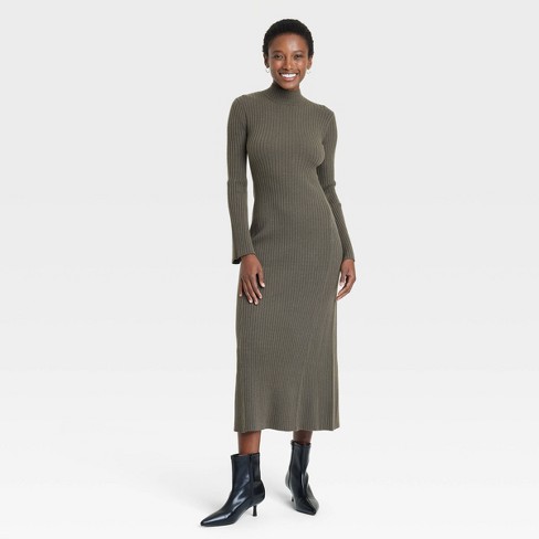 Green long sleeve sweater dress hotsell