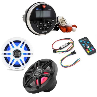 Clarion GR1BT Digital Media Receiver (Gauge Style) with CMS-651RGB-SWB 6.5-inch LED RGB Marine Coaxial Speakers, Sport Grilles Includes Lighting Re...
