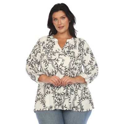White Mark Plus Size Paisley Button Front Tunic Top