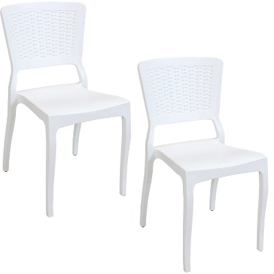 Sunnydaze Faux Wicker Design Plastic All-Weather Commercial-Grade Hewitt Indoor/Outdoor Patio Dining Chair, White, 2pk