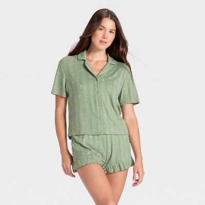 Women's Pointelle Notch Collar Shirt and Shorts Pajama Set - Wild Fable™