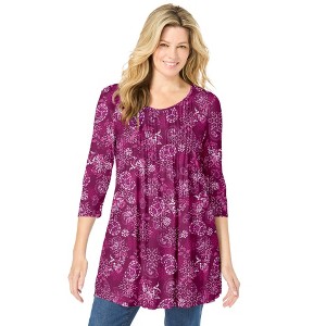 Woman Within V-Neck Pintucked Tunic - 1 of 4