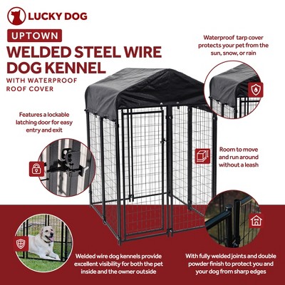 Black Powder-Coated Steel Dog Kennel with Waterproof Canopy