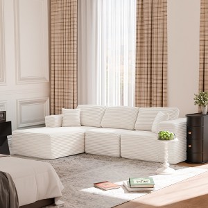 MAYEERTY 104 in Plush Fleece Convertible Sofa, Compressed Zero-Assembly Modular Beige Living Room Sofa - 1 of 4