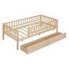 TIRAMISUBEST Twin/Full Size Daybed Wood Bed with 2 Storage Drawers, Solid Wood Daybed Frame Sofa Bed with Fence Guardrails and Slats Support - 4 of 4