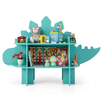 Costway Dinosaur Bookcase for Kids 2-Tier Toy Storage Organizer with Open Storage Shelves