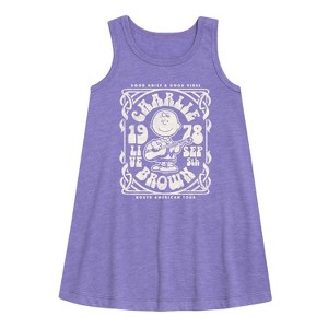 - Peanuts - Charlie Brown Tour Graphic Sleeveless Aline Dress - 1 of 4