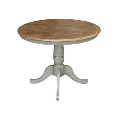 Distressed Hickory and Stone Round Extendable Dining Table