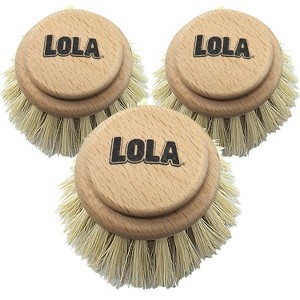 Lola Products Replacement Heads for The Original Pot & Pan Brush, Brass Wire & Tampico Bristles, Birch Hardwood, Heavy Duty Cleaning - 3 Pack - 1 of 4