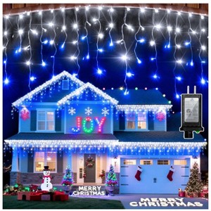 Itopfox 66ft 670 LED Icicle Lights 148 Drops Blue and Cool White 12 Modes Timer Dimmable Waterproof Plug In for Indoor Outdoor Decor 1 Pack - 1 of 4