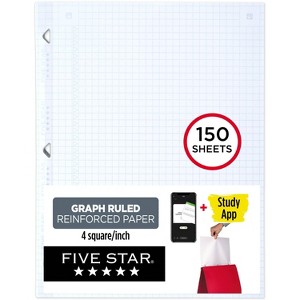 Five Star 150ct Graph Ruled Filler Paper Reinforced: 8.5 x 11 Inch Loose Leaf, White, Stationery & Office Supplies - 1 of 4