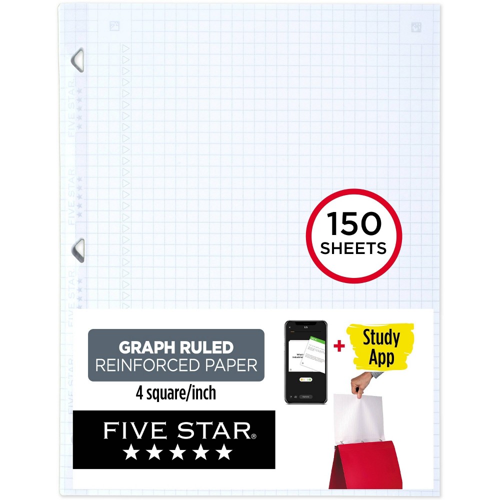 Five Star 150ct Graph Ruled Filler Paper Reinforced: 8.5 x 11 Inch Loose Leaf, White, Stationery & Office Supplies