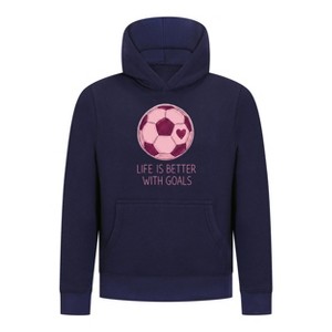 Everyday Kids Sports Collection Life-Is-Better-With-Goals Soccer Girls Pullover Hoodie – Pink Heart Ball Graphic Sweatshirt - 1 of 4