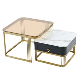 NicBex Set of 2 Tempered Glass Coffee Table Center Nesting Tables with Drawers for Living Room - 1 of 4