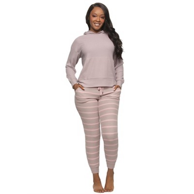 Felina Jolie 2-Piece Hoodie & Jogger Lounge Set -  Waffle Knit Fabric and Relaxed Fit Loungewear