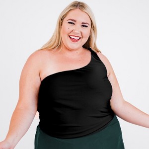 Calypsa Women's Plus Size One Shoulder Layla Crop Swim Top WIth Built In Bra - 1 of 4