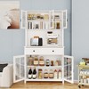 Bella Depot 71" Pantry Freestanding Hutch Storage Cabinet with 3 Adjustable Shelves, 5 glass Doors and 1  Large Drawer - 3 of 4