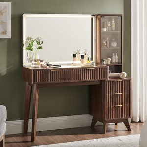 Vanity Desk with Mirror and Lights, 48in Makeup Vanity with Glass Top & Charging Station & 5 Drawers - 1 of 4