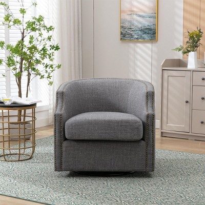 Swivel Barrel Accent Chair, Mid-Century Club Chair with Copper Nailhead Trim for Living Room – Cuddlewood