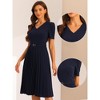 Allegra K Women's V-Neck Short Sleeve Belted A-Line Work Pleated Dress - 2 of 4