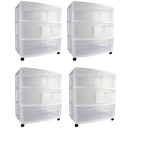 Sterilite 29308002 Home 3 Drawer Wide Storage Cart Container W Casters 4 Pack Target