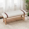 Bekrvio 44-Inch Teddy Fleece Upholstered Bench – Solid Wood Frame,Mid Century Modern Bench with PU Straps for Living Room, Bedroom - 3 of 4