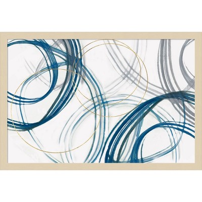 Cobalt Loops Abstract Graphic Art in Natural Wood Frame