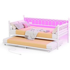 Coucheta Twin Sofa Bed with Trundle - Heavy Duty Metal Platform Frame with Charging Station & LED Lights, Multiple Colors - 1 of 4