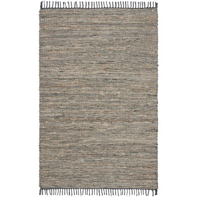 Handwoven Gray Cotton and Cowhide 8' x 10' Area Rug