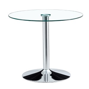 Gulches 35" Modern Round Dining Table, Transparent Tempered Glass Top with Silver Metal Legs, 4-6 Seater for Home/Meeting Rooms - 1 of 4