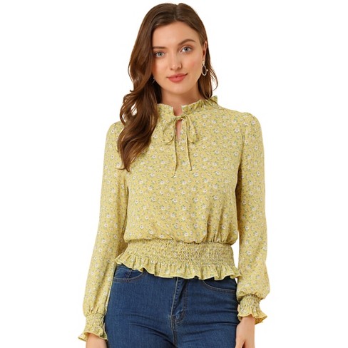 Womens Long Sleeve T Shirt Tie Front Ruched Bust Ditsy Floral Top Basic Tops  Blouse Summer Casual : : Clothing, Shoes & Accessories