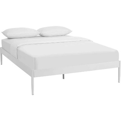 Elsie Queen White Upholstered Metal Bed Frame with Slats