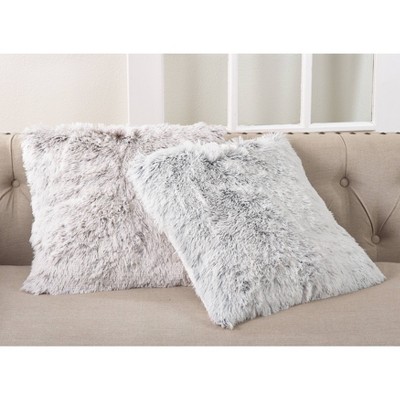 Gray Faux Fur Feather Fill Square Decorative Pillow