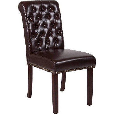 Parsons Chair With Rolled Back Leather, Parson Genuine Leather Dining Chairs