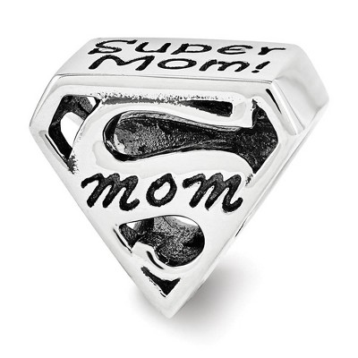 Black Bow Jewelry Sterling Silver Super Mom Shield Bead Charm