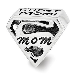 Black Bow Jewelry Sterling Silver Super Mom Shield Bead Charm - 1 of 4