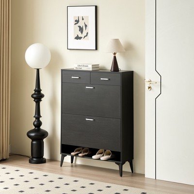 ZHUTA Shoe Cabinet,Free Standing Tipping Bucket Shoe Rack Organizer with 2 Flip Drawers&2 Drawer,Modern Tipping Bucket for Entryway, Hallway
