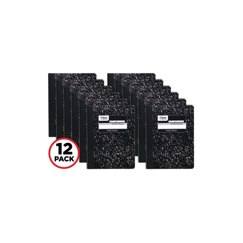 Mead Square Deal Composition Book, 3-Subject, Wide/Legal Rule, Black Cover, (100) 9.75 x 7.5 Sheets, 12/Pack, 1 of 7