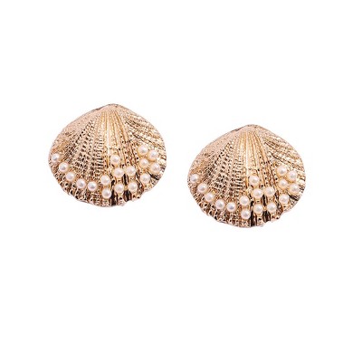 SOHI Women's California Gold Pearl Seashell Stud Earrings