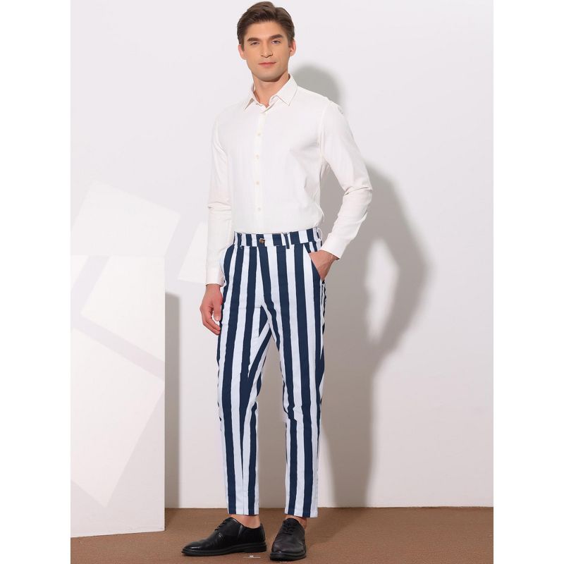 Lars Amadeus Men's Casual Striped Slim Fit Color Block Business Pants, 4 of 7