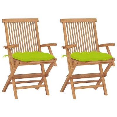 vidaXL Solid Teak Wood Patio Chairs with Bright Green Cushions - Weather-Resistant Outdoor Seating