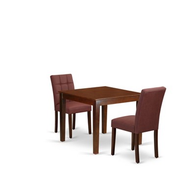 Mahogany Square Dining Table Set with Burgundy Faux Leather Chairs