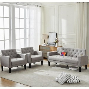 TYBOATLE Velvet Loveseat Sofa Set, 3-Piece Tufted Couch with 2 USB & Cup Holders, Small Space Furniture for Apartment, Office, Bedroom - 1 of 4