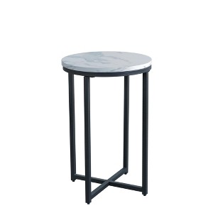 Vynxaria Modern Side/End Table Faux White Marble MDF Top, Powder-Coated Metal X-Base, Compact, Easy Assembly for Small Spaces - 1 of 4
