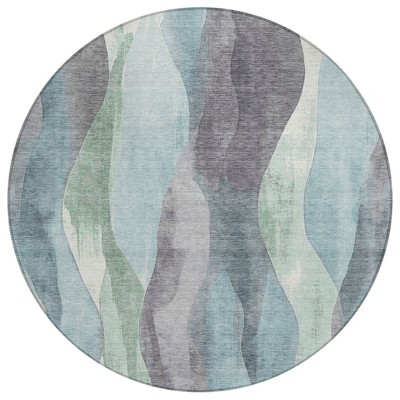 Teal Blue And Fern Green Abstract Washable Indoor Outdoor Area Rug