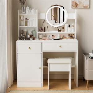 Modern Vanity Desk With LED Lighted Mirror, 3 Lighting Modes & Brightness Adjustable, Bedroom Vanity Table - 1 of 4