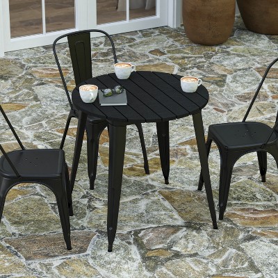 30" Black Round Poly Resin and Steel Outdoor Dining Table