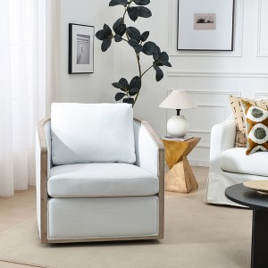 KINWELL 31"W Oak Frame Upholstered Swivel Barrel Armchair - 1 of 4