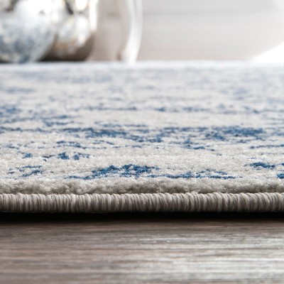 Light Blue Floral Reversible Square Synthetic Area Rug, 6'